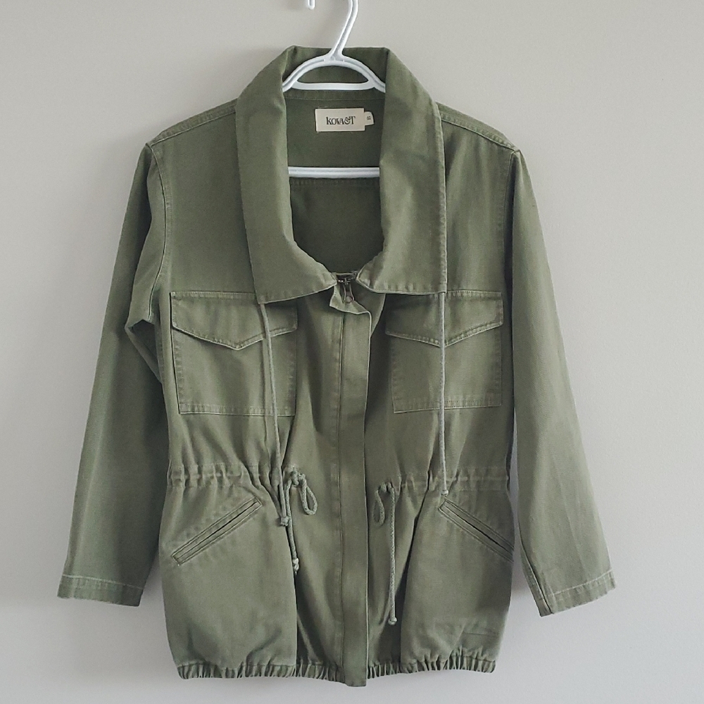 Kovast Olive Green Women's Utility Oversized Open Neck Jacket Size 2